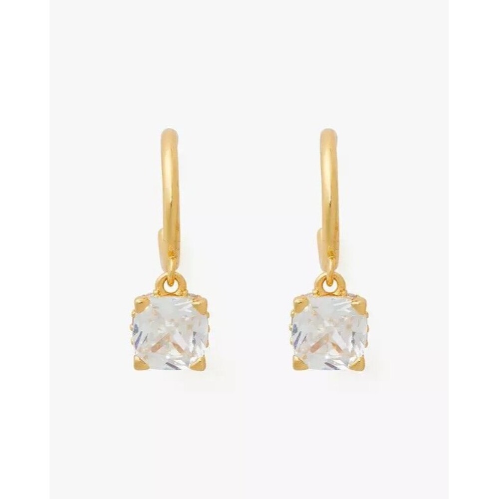 Kate Spade Square Huggies Earrings Clear Cubic Zirconia Gold